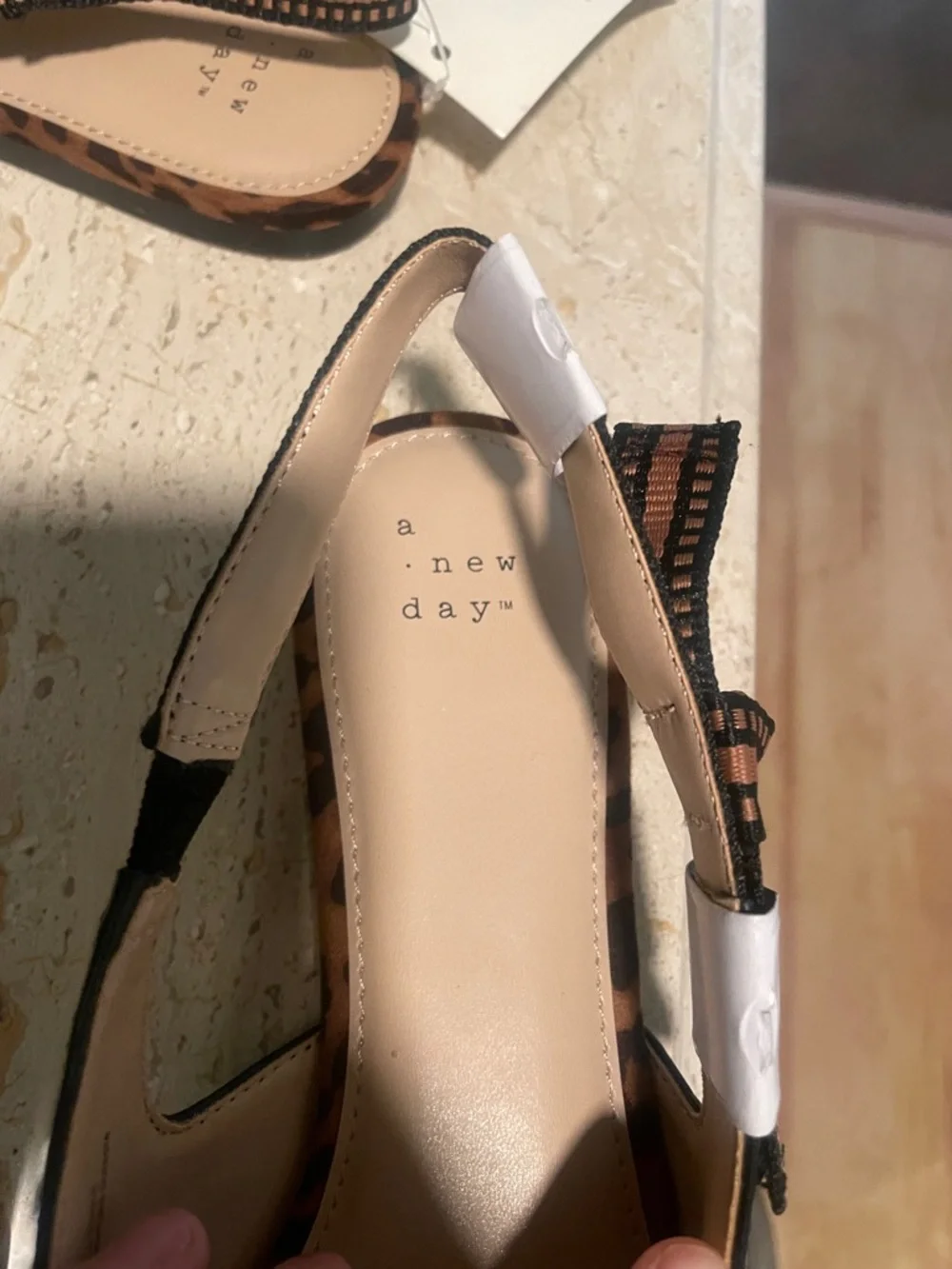 a new day Women’s Leopard Print Pointed Slingback Flats - Brown & Black Size 9 - Picture 6 of 8